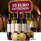 HAWESKO Praemierte Weine Staffel-Rabatt - Weinflaschen mit Goldmedaillen und 10 Euro Gutschein-Schild
