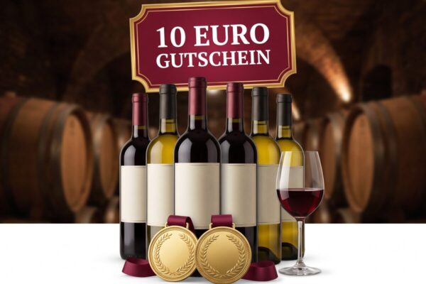 hawesko praemierte weine staffel rabatt HAWESKO PrÀmierte Weine Staffel-Rabatt - Weinflaschen mit Goldmedaillen und 10 Euro Gutschein-Schild