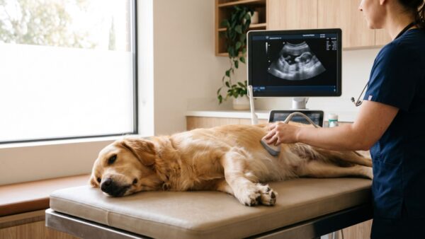 hkv diagnostik Tieraerztin fuehrt eine Ultraschalluntersuchung beim Hund durch - Diagnostik in der Hundekrankenversicherung