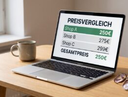 idealo Preisvergleich am Laptop mit Angebotsliste mehrerer Online-Shops