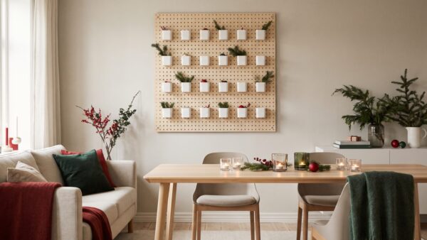 ikea adventskalender diy skadis Selbst gebauter Adventskalender aus einer Lochplatte mit 24 Behaeltern