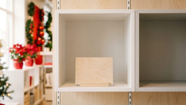 ikea adventskalender leeres regal Leergeraeumtes Regalfach in einem hellen skandinavischen Moebelhaus