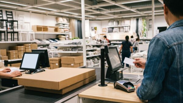 ikea family kasse Kassenbereich in einem Möbelhaus mit Kartenlesegerät