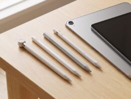 Vier iPad-Stifte im Vergleich neben zwei Tablets — Kompatibilität nach iPad-Generation