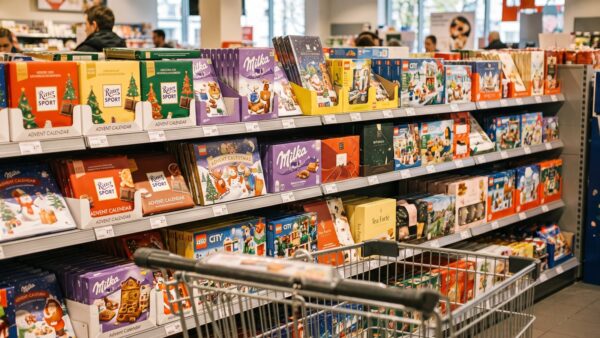 Adventskalender im Supermarktregal bei Kaufland zum Verkaufsstart