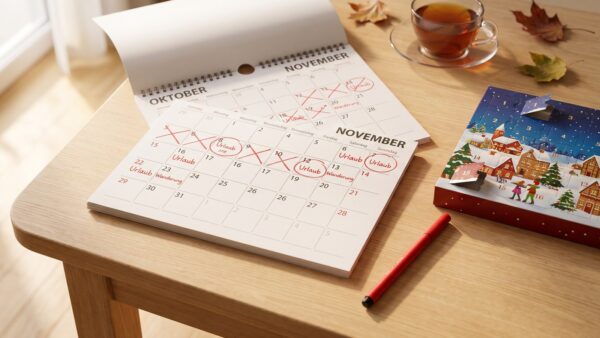 Kalender mit markierten Terminen für den günstigsten Adventskalender-Kauf