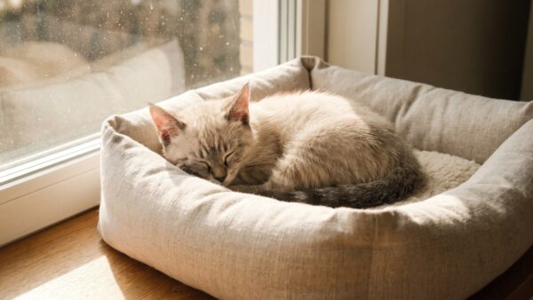 kastration katze erholung Schlafende Katze im Katzenbett am Fenster - Erholung nach der Kastration
