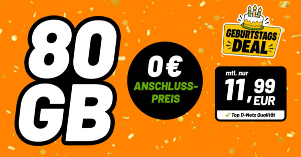 klarmobil Geburtstags-Deal: 80 GB Allnet-Flat im Telekom-Netz für 11,99€/Monat ohne Anschlusspreis