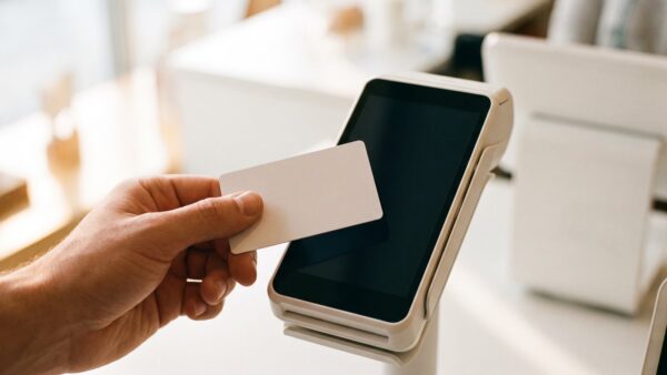 kontaktlos bezahlen bild 1 Bankkarte wird kontaktlos an das Kartenterminal gehalten