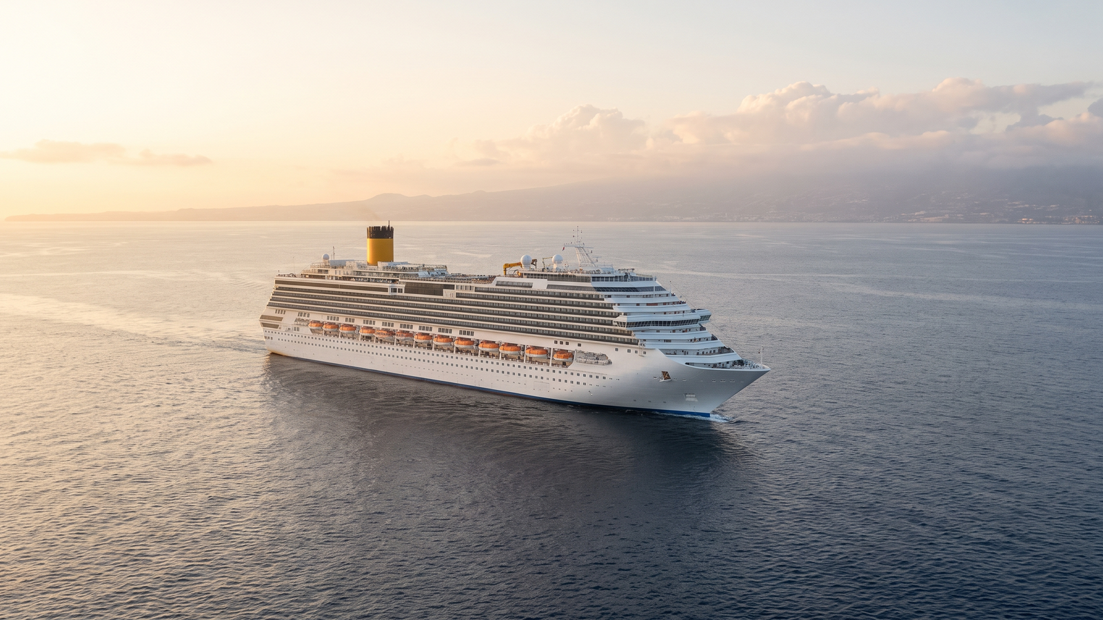 kreuzfahrt beste reisezeit bild 1 Kreuzfahrtschiff auf ruhiger See im Abendlicht — beste Reisezeit für eine Kreuzfahrt