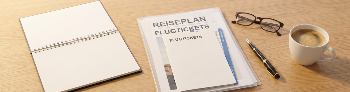 Kalender und Reiseunterlagen auf dem Schreibtisch als Symbol für Stornofristen