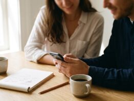 Zwei Personen schauen gemeinsam auf ein Smartphone