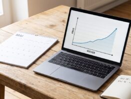 Kalender und Laptop mit Preiskurve zum Buchungszeitpunkt einer Last-Minute-Reise