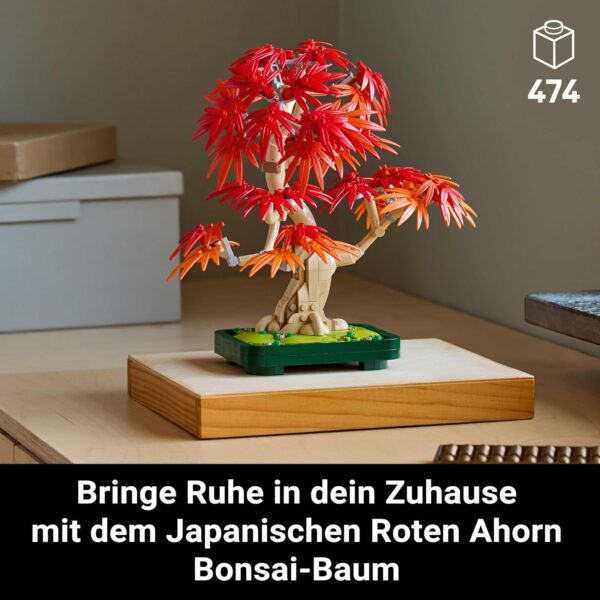lego botanicals roter ahorn detail LEGO Botanicals Japanischer Roter Ahorn als Deko auf einem Sideboard