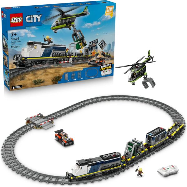 LEGO City Überfall auf den Polizeizug 60508 - ferngesteuerter Polizeizug mit Hubschrauber und 1.313 Teilen