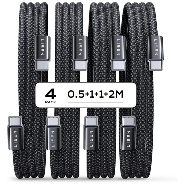 lisen 60w usb c kabel 4er pack LISEN 60W USB C Kabel 4er Pack 0,5m 1m 1m 2m USB C auf USB C Schnellladekabel Set