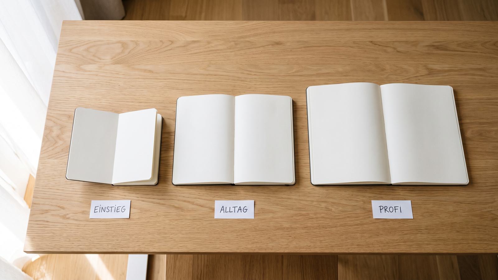 macbook kaufberatung bild 1 Drei Notebooks mit den Schildern Einstieg, Alltag und Profi als MacBook Kaufberatung