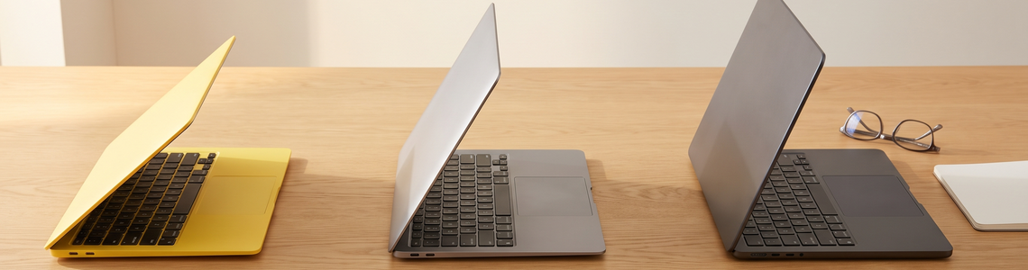 Drei Notebooks in verschiedenen Groessen nebeneinander als MacBook Kaufberatung