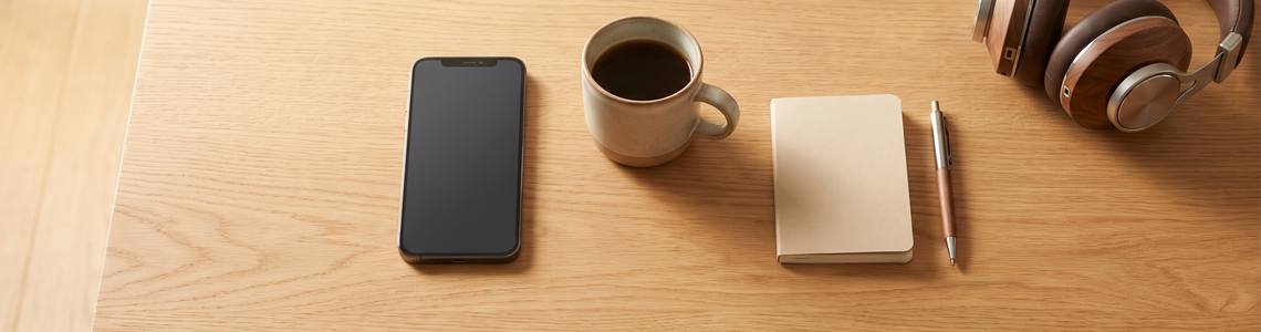 Mailbox ausschalten: Smartphone mit dunklem Bildschirm auf dem Schreibtisch
