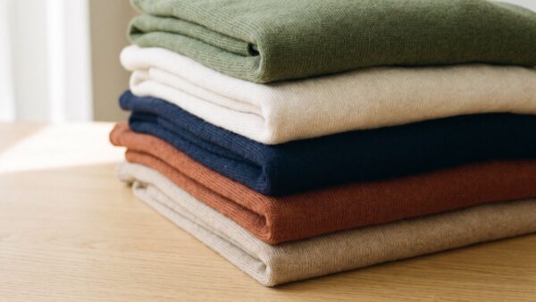 mango outlet bild 1 Stapel zusammengelegter einfarbiger Pullover in gedeckten Farben