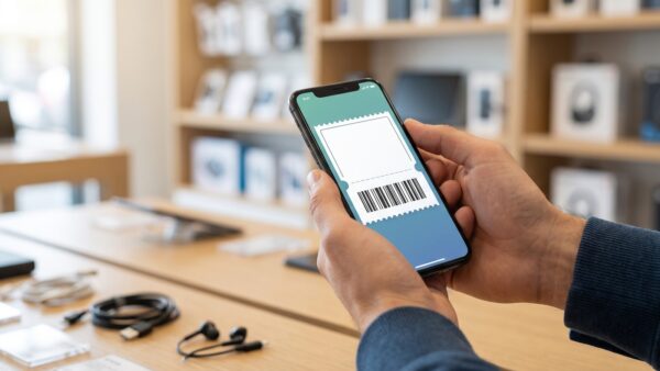 Smartphone mit Coupon-Ansicht zum Einlösen von myMediaMarkt Punkten im Elektronikmarkt