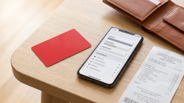 myMediaMarkt Kundenkarte und Smartphone mit Punktekonto auf einem Holztisch