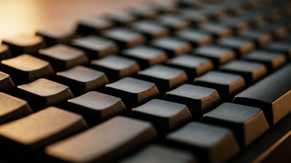 mister spex rabattcode bild 1 Nahaufnahme einer Tastatur mit unbeschrifteten Tasten im Streiflicht