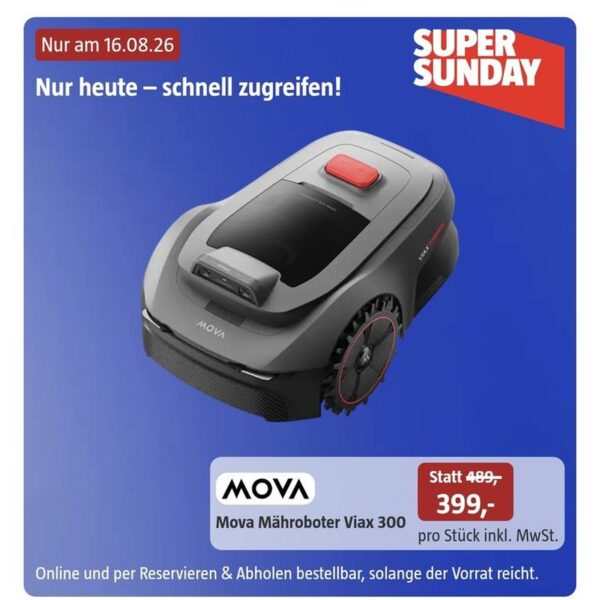 mova viax 300 maehroboter Mova Mähroboter Viax 300 im BAUHAUS Super Sunday Angebot