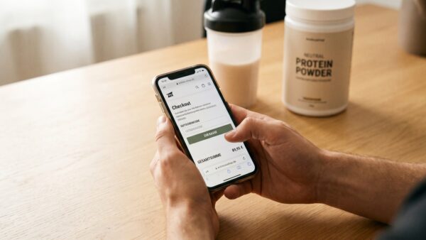 myprotein gutschein einloesen MyProtein Gutscheincode im Checkout eingeben – Smartphone mit Kassenansicht
