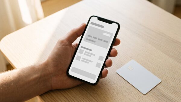 Banking-App auf dem Smartphone neben einer Bankkarte