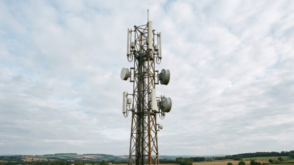 Mobilfunkmast vor blauem Himmel
