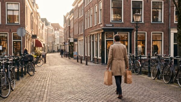nl 2 EinkaufsstraĂe in Venlo mit GeschĂ€ften und Einkaufstaschen
