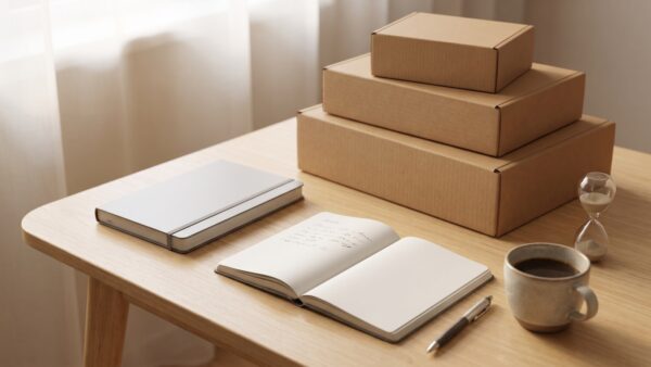 notebooksbilliger gutschein inline2 Technikkauf planen: Notebook, Notizbuch und Pakete auf dem Schreibtisch
