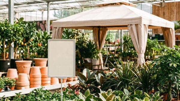 Gartenabteilung im Baumarkt mit Saisonware