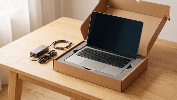 office partner gutschein bware karton Office Partner B-Ware: Notebook im geöffneten Versandkarton