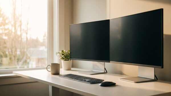 office partner gutschein monitor setup Office Partner Gutschein Alternative: Homeoffice-Schreibtisch mit zwei Monitoren