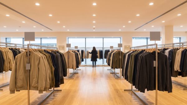 Outlets in Deutschland: Verkaufsfläche mit Kleiderstangen in einem Outlet-Store