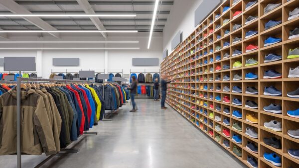 Sport-Outlet in Deutschland: Schuhwand und Outdoor-Jacken