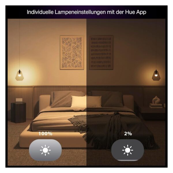 Philips Hue Essential dimmen von 100 auf 2 Prozent mit der Hue App