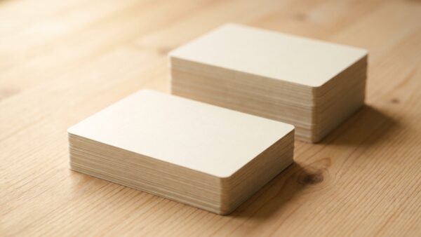 playstation plus kosten bild 2 Zwei unterschiedlich hohe Stapel unbedruckter Karten auf hellem Holz