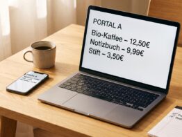 Preisvergleich Portale 2026 im Vergleich auf Laptop und Smartphone