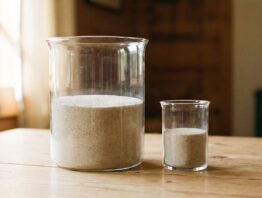 Ein großes und ein kleines Glasgefäß mit hellem Sand gefüllt