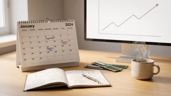 RAM-Preise Prognose 2027 - Kalender und Speicherriegel auf dem Schreibtisch