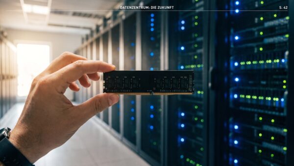 Warum die RAM-Preise 2026 steigen - Speichermodul vor Server-Racks im Rechenzentrum