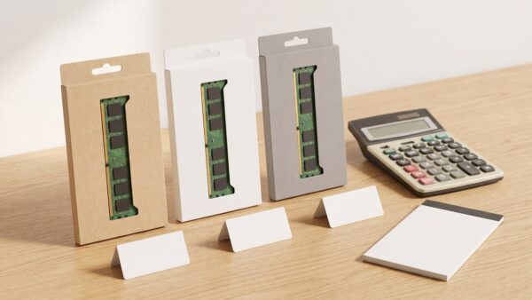 Was Arbeitsspeicher 2026 kostet - drei RAM-Kits mit Preisschildern auf dem Schreibtisch