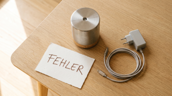 repair cafe bild 2 Gerät mit Netzteil, Kabel und Notiz zum Fehler vorbereitet