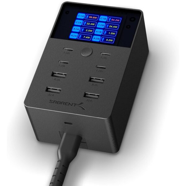 sabrent ax 8ptc usb ladestation 252w SABRENT USB Ladestation 252W 8-Port PD 3.0 mit LCD Display - GaN Charger Ladegerät (AX-8PTC)