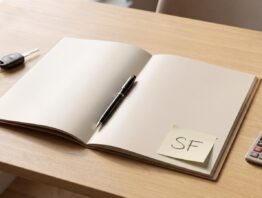 Schadenfreiheitsklasse erklärt: Versicherungsunterlagen, Autoschlüssel und Taschenrechner auf dem Schreibtisch