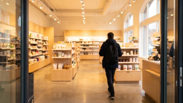 shop laden Große Teppichausstellung mit gestapelten Teppichen in einem Fachmarkt