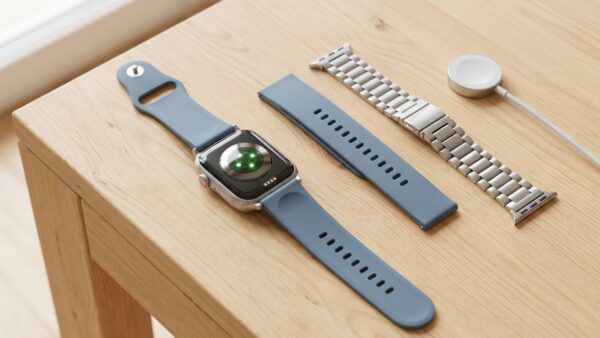smartwatch kaufberatung sensoren Smartwatch von unten mit optischen Pulssensoren, Ladekontakten und Wechselarmbaendern